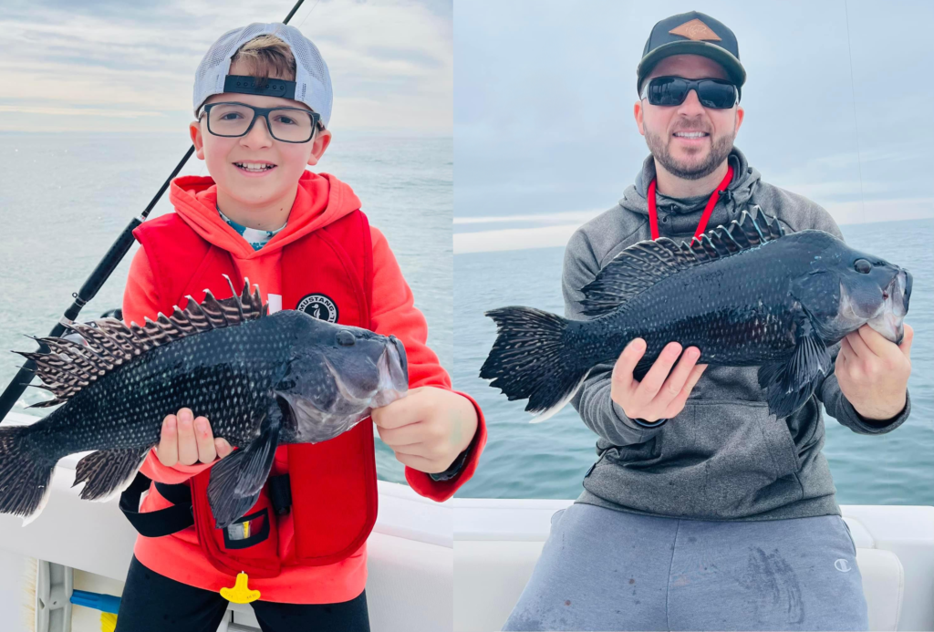 Father and son Tony and Anthony Butch scored a limit of nice sea bass this trip fishing structure off shore of Long Beach Island.